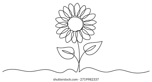 Elegante und einfache kontinuierliche einzeilige Kunstzeichnung einer schönen Sonnenblume Vektor, Illustration