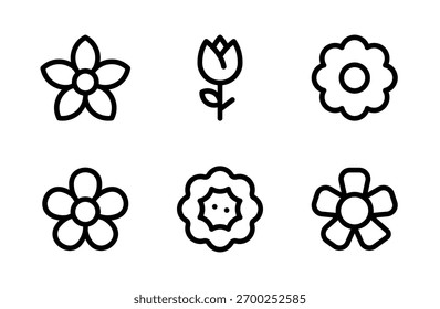 Elegant Simple Flower Icon Set for Nature and Botanical Design Projects, Minimal Floral Illustration Collection for Decoration and Branding Use
