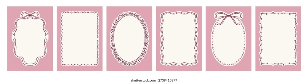Elegant simple hand drawn banner set with vintage oval and rectangle lace ink frames. Perfect for girl baby shower party, Valentine card, barchelorette party design.