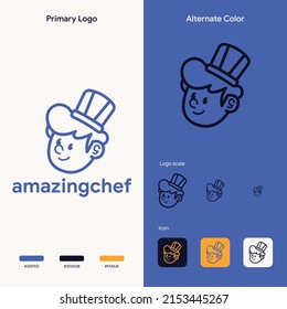 elegant simple head chef outline logo concept