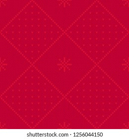 Elegant simple knitted patchwork pattern. Retro knit winter pattern with dots and little stars. Subtle background design. Red on red.