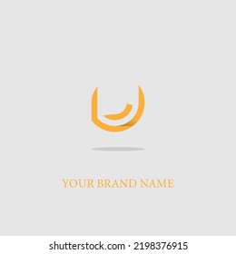 elegant simple M and U icon design letter logo with yellow and orange mock up 3d style