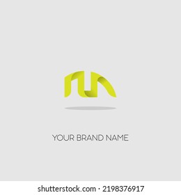 elegant simple M and U icon design letter logo with yellow and orange mock up 3d style