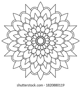 Elegant Simple Mandala Flower Design. Easy mandala,
intricate lines patterns wall art, invitations, branding,  designs, basic mandalas Coloring Book page, adults, seniors, beginners, drawing