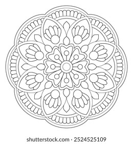 Elegante Simples Mandala Flor Design colorir página do livro, arquivo vetorial, design de tatuagem, arte de parede, arte mandala simples, Design para um papel de parede Camisa de pintura e azulejo Projeto adesivo, arquivo vetorial