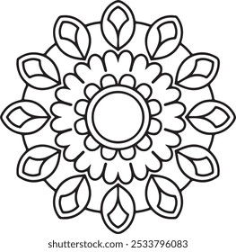Elegant Simple Mandala Flower Design. Easy mandala, intricate lines patterns wall art design.