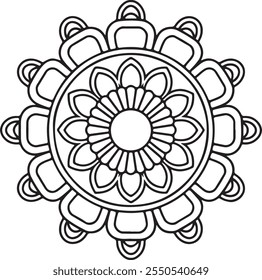 Elegant Simple Mandala Flower Design. Easy mandala, intricate lines patterns wall art, invitations, branding, designs, basic mandalas Coloring Book