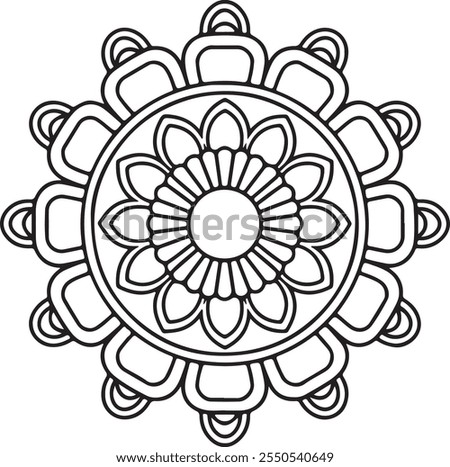 Elegant Simple Mandala Flower Design. Easy mandala, intricate lines patterns wall art, invitations, branding, designs, basic mandalas Coloring Book