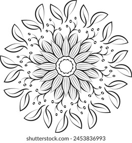Elegant Simple Mandala line Drawing for print or use as Embroidery design
