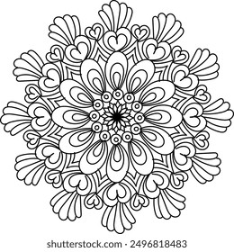 Elegant Simple Mandala line Drawing for print or use as Embroidery design