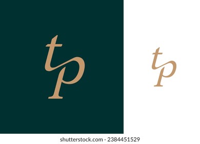 elegant simple minimal luxury serif font alphabet letter t p monogram logo design