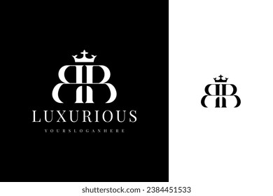 elegant simple minimal luxury serif font alphabet double letter b monogram logo design with crown