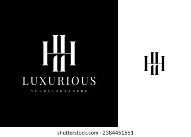 elegant simple minimal luxury serif font alphabet double letter h monogram logo design