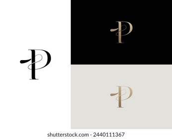 elegant, simple, minimal, and luxury serif font alphabet letter P logo design