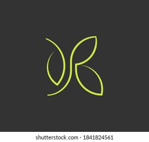 Elegant Simple monogram, abstract letter K from linear leaves. Creative logo. Line art design. Branch with leaves. Good design for restaurant, wedding, boutique, invitation. 