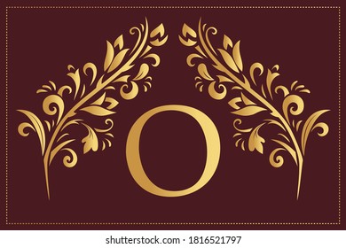 Monograma simple elegante, letra O. Logo creativo. Diseño de líneas de arte. Rama con hojas. Emblema vintage. Planilla dibujada para el diseño de libros, restaurante, bodas, boutique, invitación. Ilustración del vector