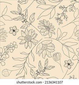 elegant and simple monoline floral seamless pattern template