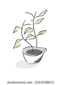 The elegant simple poster sketch leaves design with a vase, set against a clean white background. The intricate detailing of the leaf sketches creates a sense of organic beauty and nature's grace
