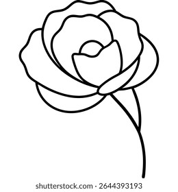 Elegant and simple, this black and white vector illustration showcases a delicate rose flower in a minimalist style. Featuring a clean outline, the floral design is perfect for various applications.