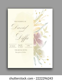 elegant and simple wedding invitation vector template with watercolor elements