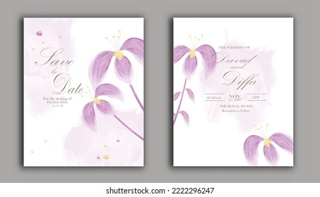 plantilla de vector de invitación de boda elegante y sencilla con elementos de acuarela