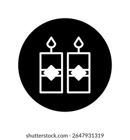 Elegant simplicity: a minimalistic white candle pair illuminates against a stark black circular backdrop for serene design