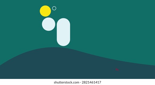 An elegant and simplistic landscape illustration depicting a bright yellow sun setting over dark rolling hills. The clean lines and soft color palette create a serene and modern atmosphere suitable fo
