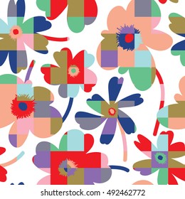 Elegant and simplistic vector seamless pattern design, repeating background with spring flowers for web and print use