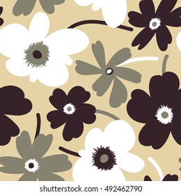 Elegant and simplistic vector seamless pattern design, repeating background with spring flowers for web and print use