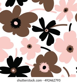 Elegant and simplistic vector seamless pattern design, repeating background with spring flowers for web and print use