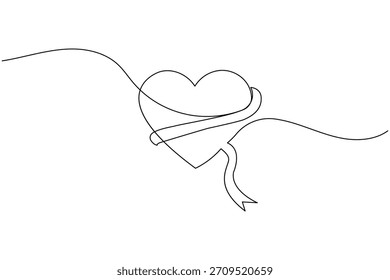 Elegante línea continua de un corazón envuelto por una cinta que fluye.