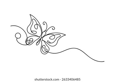 Elegante desenho de linha contínua única representando uma linda borboleta em voo