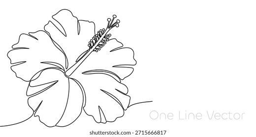 Elegante dibujo de línea continua de una flor de hibisco tropical. Obra botánica minimalista que captura la belleza de la naturaleza. Ideal para proyectos de diseño moderno y patrones florales exóticos. Ilustración vectorial