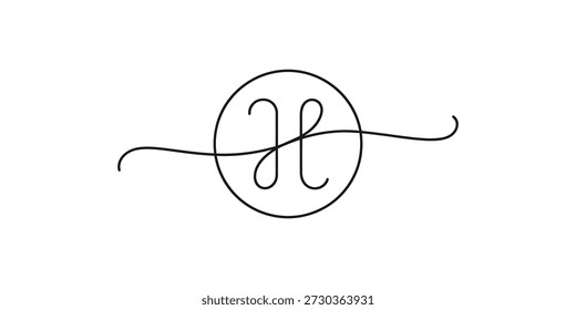 Elegantes einzelnes durchgehendes Linie Monogramm Logo mit anfänglichem h in einem einfachen kreisförmigen Rahmen Vektor, Illustration