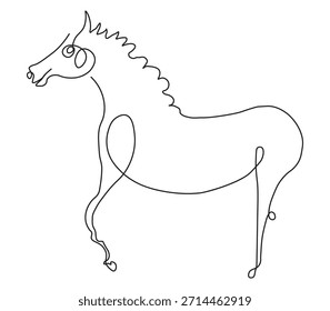 Elegante representación de arte de una sola línea de una silueta de caballo con encanto minimalista