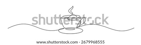 Elegant single line art of a steaming coffee cup. Minimalist drawing style for modern designs and beverage concepts.