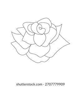 Elegant single line drawing of a blooming rose flower