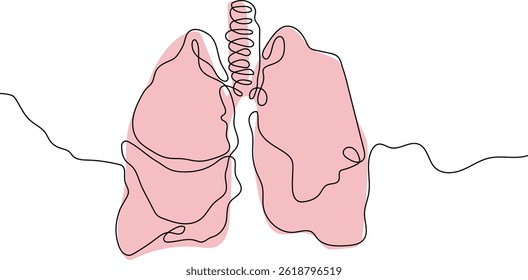Elegant Single Line Drawing of Human Lungs Anatomy