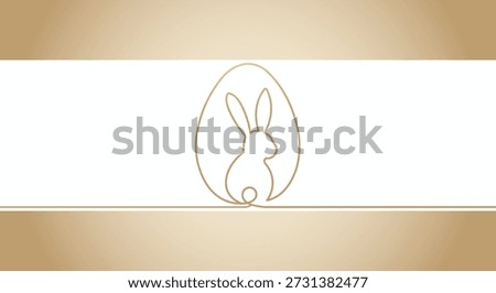 Elegant single line drawing of a rabbit inside an Easter egg on a soft gold background