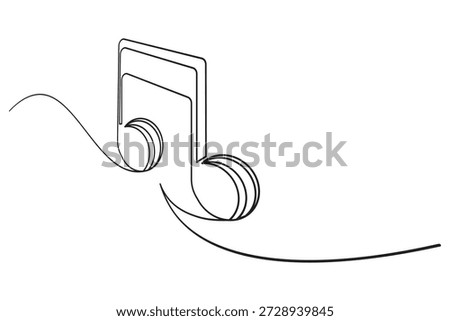 Elegant single line drawing showing musical notes from a perspective angle for a sense of depth.