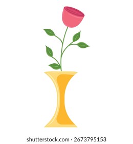Elegante rosa roja única colocada en un elegante jarrón amarillo, perfecto para la Ilustración vectorial de decoraciones florales modernas