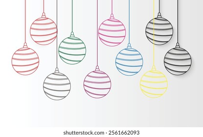 Elegant single-line art drawing featuring Christmas decorations with a ball and snowflakes illuminated by soft lights. Perfect for holiday-themed designs, cards, and seasonal illustrations.