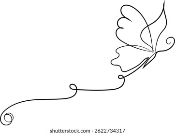 Elegant single-line butterfly drawing, minimalist design.