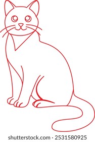 Elegant Sitting Cat, Cute Cat Expressions in Various Poses: Line Style Art Collection