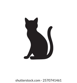 Elegant Sitting Cat Silhouette - Black Feline Icon