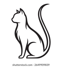 Elegant Sitting Cat Silhouette - Minimalist Feline Line Art Vector