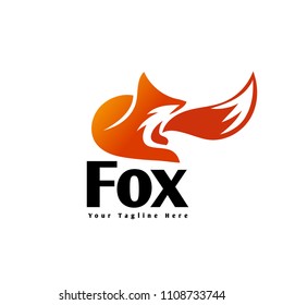 elegant Sitting fox extracted with tail on front logo