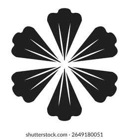 Elegant six-petal flower blossom in black silhouette, ideal for graphic design and symbolic representations.
