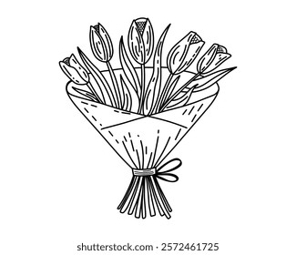 Elegant Sketch of a Tulip Bouquet with a Simple Tie for a Classic and Understated Floral Elegance Theme Vector illustration