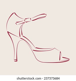 Elegant sketched woman's shoe for Argentine tango dancing. Background can be easily removed. Design template for label, banner, postcard, logo. Vector.